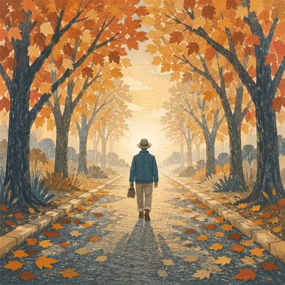 Solitary Walk Toward Morning Light