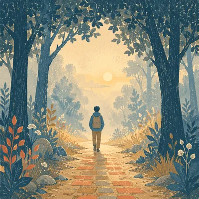 Walking Through Fog Toward Morning Light