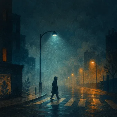 Silhouetted Walk Through Fog Toward Light