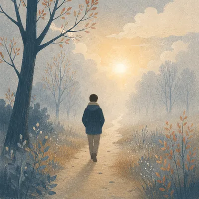 Walking Through Fog Toward Gentle Light
