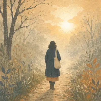 Person Walking Through Fog Toward Light