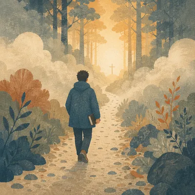 Solitary Walk Toward Golden Morning Light