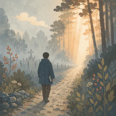 Walking Through Morning Fog Toward Light