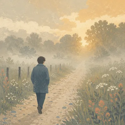 Walking Through Morning Fog Toward Light