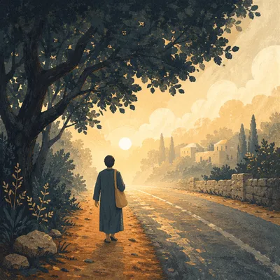 Hopeful Walk Toward Morning Fog