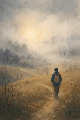 Solitary Walk Toward Light in Fog