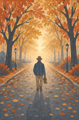Solitary Walk Through Autumn Fog Toward Light