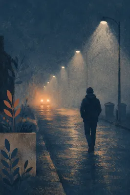 Silhouette Walking Through Fog Toward Light