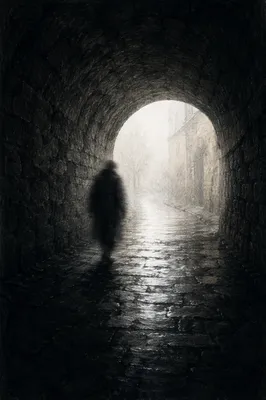 Solitary Walk Through Fog Toward Light