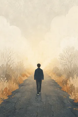 Solitary Walk Toward Morning Light