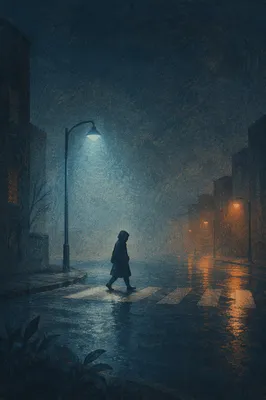 Silhouetted Walker in Fog Toward Light