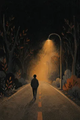 Lone Walker Entering Foggy Amber Light