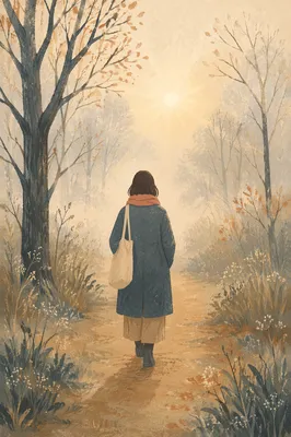 Person Walking Through Fog Toward Light