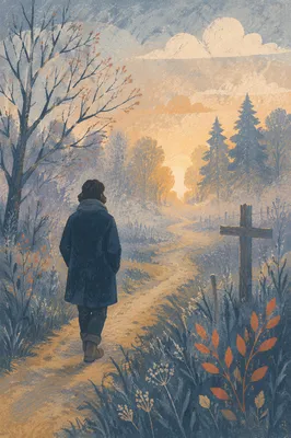 Solitary Walk Through Fog Toward Light