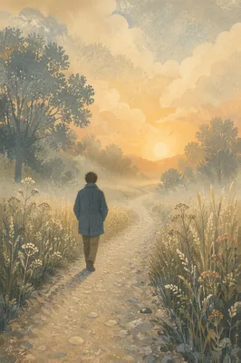 Solitary Walk Toward Morning Light