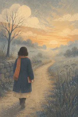 Solitary Walk Through Morning Fog Toward Light