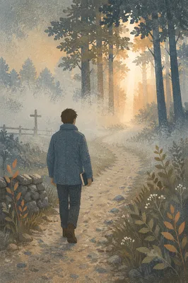 Misty Dawn Walk Toward Guiding Light