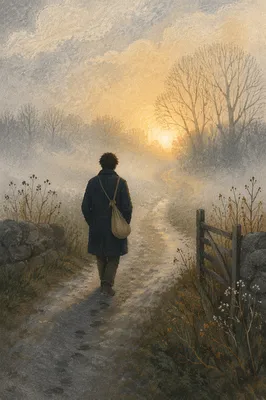 Solitary Walk Toward Morning Light