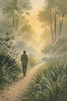 Silhouetted Walker Toward Morning Light