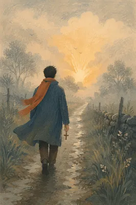 Walking Through Fog Toward Golden Light