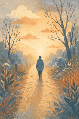 Solitary Walk Toward Morning Light