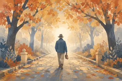 Solitary Walk Toward Morning Light