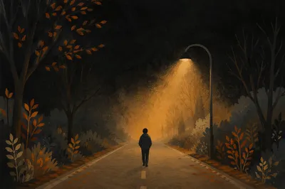 Person Walking Through Fog Toward Light