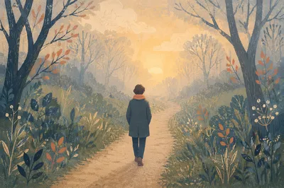 Person Walking Through Fog Toward Light