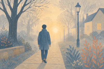 Person Walking Through Fog Toward Light