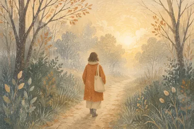 Person Walking Through Fog Toward Light