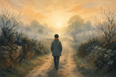 Walking Through Morning Fog Toward Light