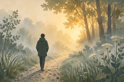 Hopeful Walk Through Morning Fog