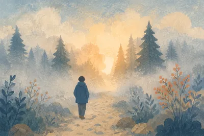 Hopeful Walk Through Morning Fog