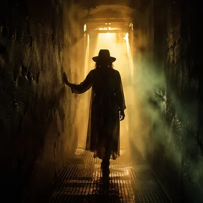 Lone Walker Emerging Toward Golden Light