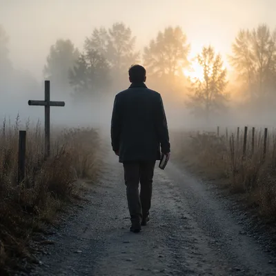Walking Through Fog Toward Hopeful Dawn