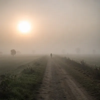 Lone Pilgrim Walking Toward Morning Light