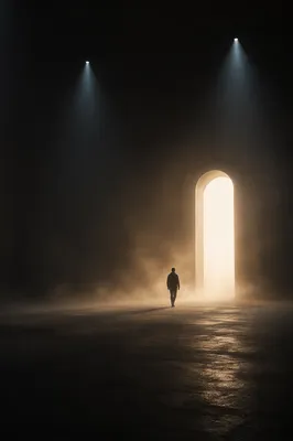 Silhouetted Walk Toward Glowing Doorway