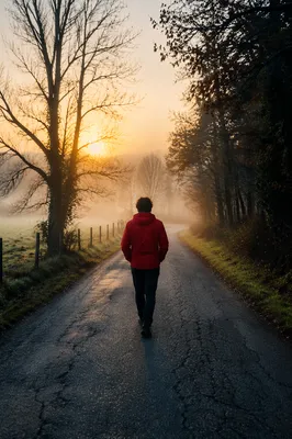 Solitary Walk Through Morning Fog
