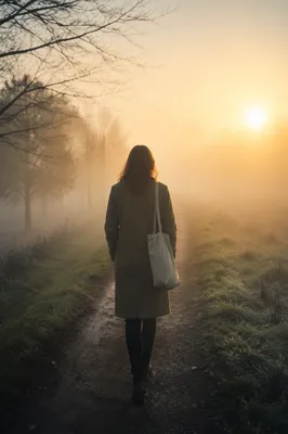 Person Walking Through Fog Toward Light