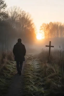 Walking Through Morning Fog Toward Light