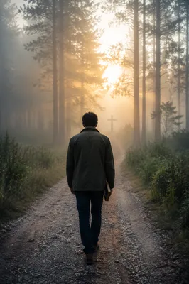 Walking Through Fog Toward Golden Light