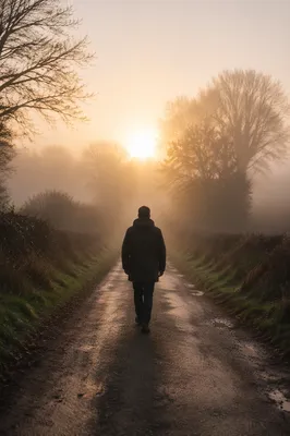 Walking Through Morning Fog Toward Golden Light