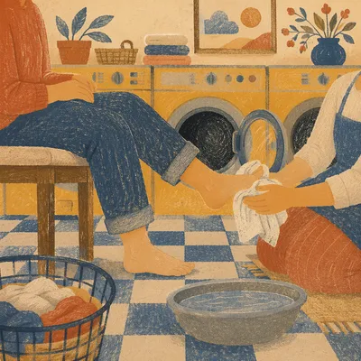 Caring Foot Washing Service in Laundromat
