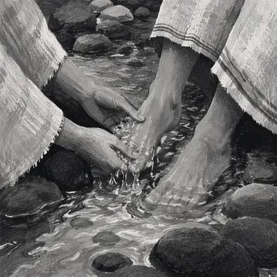 Humble Foot Washing in Gentle Stream