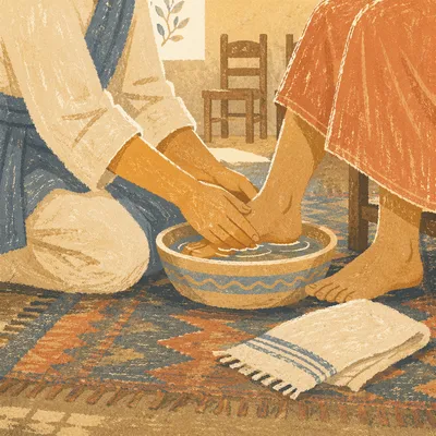 Humble Foot Washing in Sunlit Fellowship Room