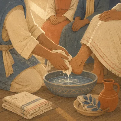 Humble Foot Washing in Warm Morning Light