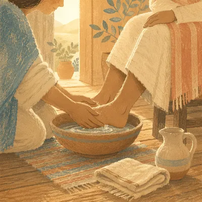 Humble Foot Washing in Morning Light