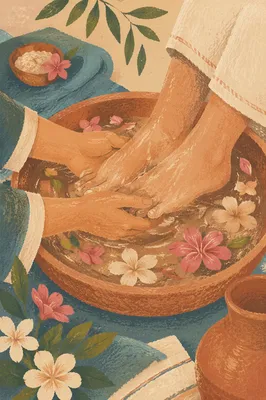 Gentle Foot Washing Service with Tropical Flowers