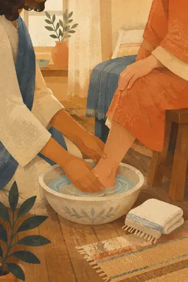 Compassionate Foot Washing Service in Warm Light