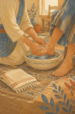 Humble Foot Washing in Sunlit Fellowship Room
